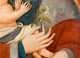 Maria mit der Erbsenblüte Spätes 14. Jahrhundert Westfalen (?) Diözesane Sammlung L. Deinhardstein, L. Rastl