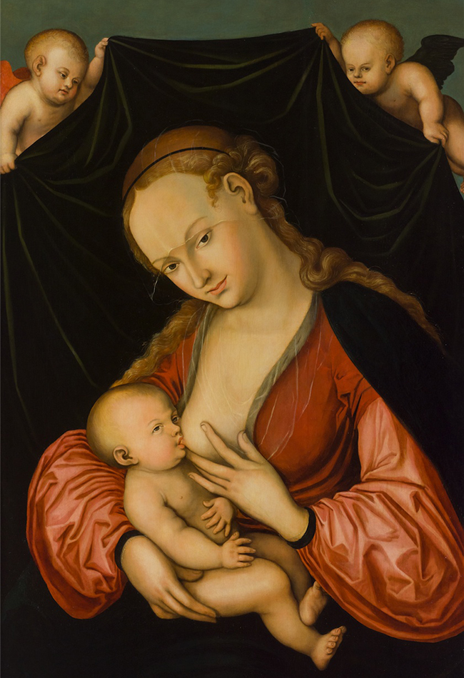 Maria Lactans nach 1537 Werkstatt Lucas Cranach d. Ä. (*1472 Kronach, Deutschland; + 1553 Weimar, Deutschland) Diözesane Sammlung L. Deinhardstein, L. Rastl